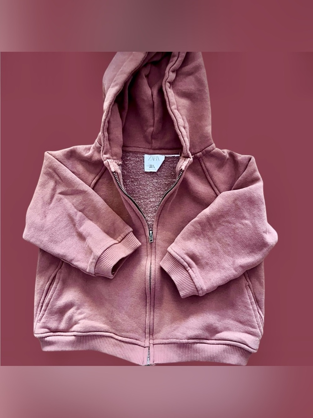 ZARA Baby Unisex Zip Front Vintage Look Hoodie | 12-18 Months | Preowned